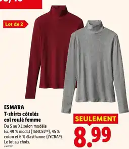 Lidl ESMARA T-shirts côtelés col roulé femme offre