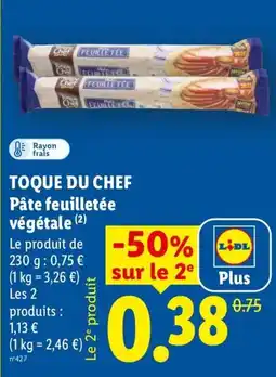 Lidl TOQUE DU CHEF Pâte feuilletée végétale offre