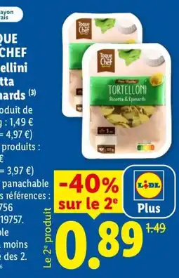 Lidl Toque Chef Tortelloni Ricotta & Epinards offre