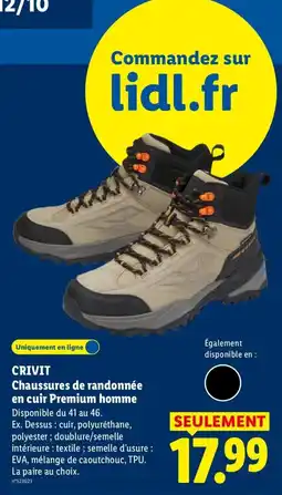 Lidl CRIVIT Chaussures de randonnée en cuir Premium homme offre