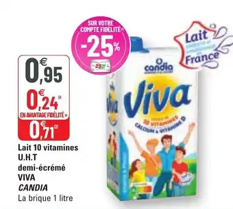 G20 Lait 10 vitamines U.H.T demi-écrémé VIVA CANDIA offre
