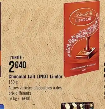 Casino Supermarchés Chocolat Lait Lindt Lindor offre