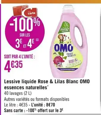 Casino Supermarchés Lessive Liquide Rose & Lilas Blanc Omo offre