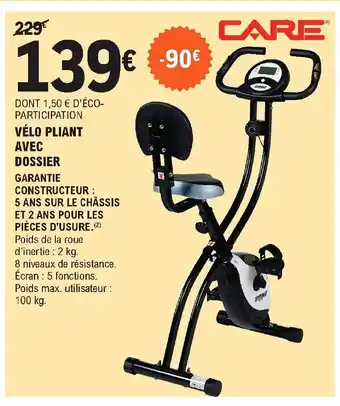 E.Leclerc Sport Vélo Pliant Avec Dossier offre