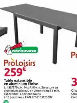 Mr Bricolage Proloisirs Table extensible en aluminium Eloise offre