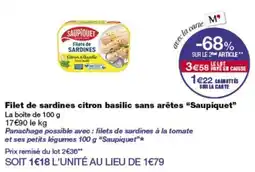 Monop' Saupiquet Filet de sardines citron basilic sans arêtes offre