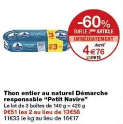 Monop' Petit Navire Thon entier au naturel offre