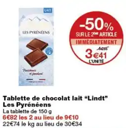 Monop' Lindt Tablette de chocolat lait offre
