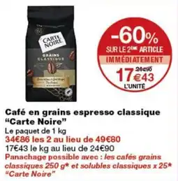 Monop' Carte Noire Café en grains espresso classique offre