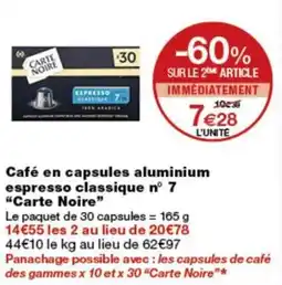 Monop' Carte Noire Café en capsules aluminium espresso classique n° 7 offre