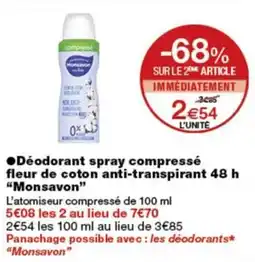 Monop' Monsavon Déodorant spray compressé offre