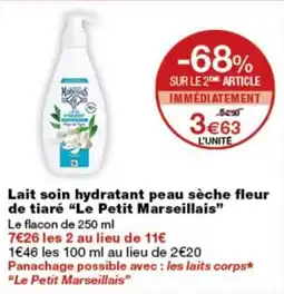 Monop' Le Petit Marseillais Lait soin hydratant peau sèche fleur de tiaré offre