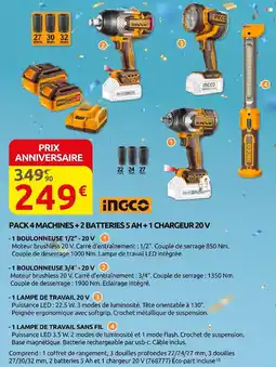 Rural Master Ingco pack 4 machines + 2 batteries 5 ah + 1 chargeur 20 v offre