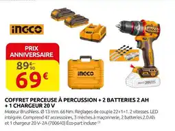 Rural Master Ingco coffret perceuse à percussion + 2 batteries 2 ah + 1 chargeur 20 v offre