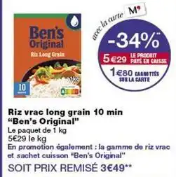 Monop' Ben's original - riz vrac long grain 10 min offre