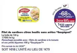 Monop' Saupiquet - filet de sardines citron basilic sans arêtes offre