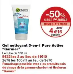 Monop' Garnier Gel nettoyant 3-en-1 Pure Active offre
