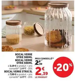 Super U Bocal verre strie offre