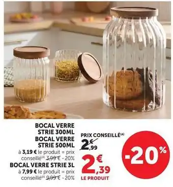Super U Bocal verre strie offre