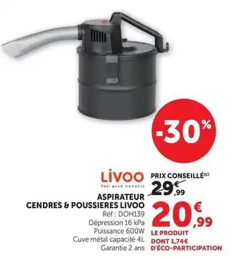 Super U Livoo - aspirateur cendres & poussières offre