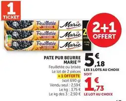 Super U Marie - pate pur beurre feuilletée/brisée offre