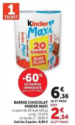 Super U Kinder - barres chocolat maxi offre