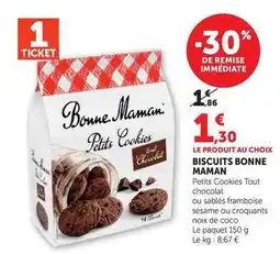 Super U Bonne maman - biscuits petits cookies tout chocolat/sablés framboise sésame/croquants noix de coco offre