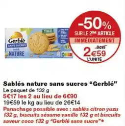 Monop' Gerblé Sablés nature sans sucres offre