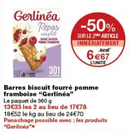 Monop' Gerlinéa barres biscuit fourre pomme framboise offre