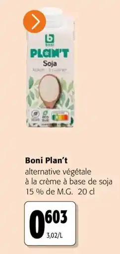 Colruyt Boni Plan't alternative végétale à la crème à base de soja offre