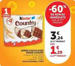 Super U Kinder - barres chocolatees country offre