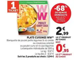 Super U Weight watchers - plats cuisines blanquette de poulet petits légumes&riz créole offre