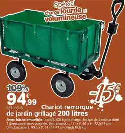 Provence Outillage Chariot remorque de jardin grillagé 200 litres offre