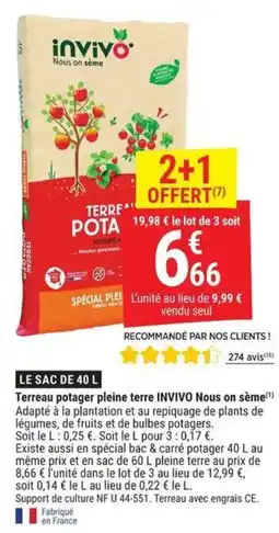 Gamm vert INVIVO Terreau potager pleine terre offre