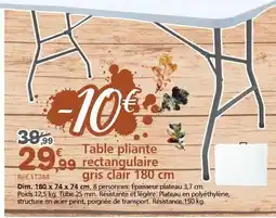 Provence Outillage Table pliante rectangulaire gris clair 180 cm offre