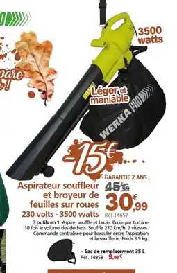 Provence Outillage Werka pro aspirateur souffleur et broyeur de feuilles sur roues offre