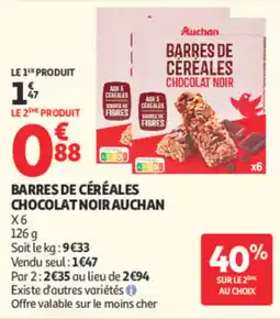 Auchan Auchan Barres de céréales chocolat noir offre