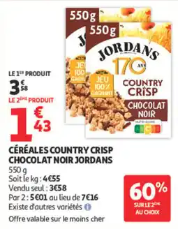 Auchan JORDANS CÉRÉALES COUNTRY CRISP CHOCOLAT NOIR offre