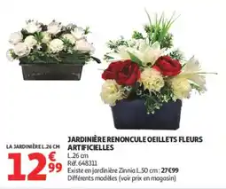 Auchan JARDINIÈRE RENONCULE OEILLETS FLEURS ARTIFICIELLES offre
