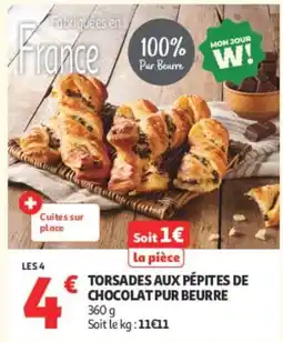 Auchan TORSADES AUX PÉPITES DE CHOCOLAT PUR BEURRE offre