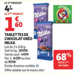 Auchan Milka TABLETTES DE CHOCOLAT ORÉO offre