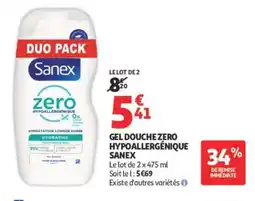 Auchan Sanex Gel douche zero hypoallergénique offre