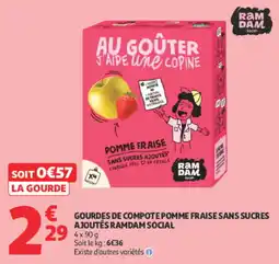 Auchan RAM DAM Social Gourdes de compote pomme fraise offre