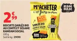 Auchan RAMDAM SOCIAL Biscuits sablés bio au comté et sésame offre