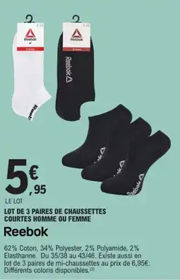 E.Leclerc Reebok lot de 3 paires de Chaussettes courtes homme ou femme offre