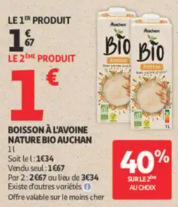 Auchan Auchan Boisson à l'avoine nature bio offre