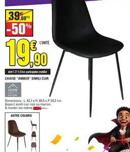 E.Leclerc HOME DECO FACTORY CHAISE "AMBER" SIMILI CUIR offre