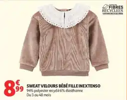 Auchan INEXTENSO SWEAT VELOURS BÉBÉ FILLE offre
