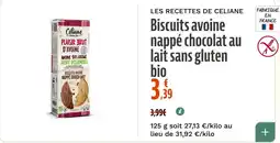 La Vie Claire Céliane Biscuits avoine nappé chocolat au lait sans gluten bio offre