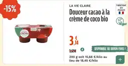 La Vie Claire LA VIE CLAIRE Douceur cacao à la crème de coco bio offre